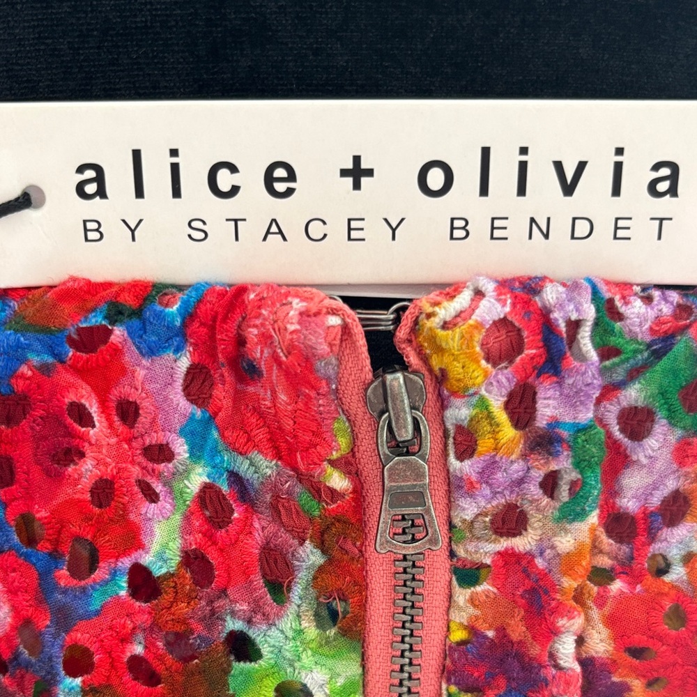 Alice + Olivia Multi-Color Floral Eyelet Ruffle Crop Tube Top Size 0 NWT - Picture 6 of 16